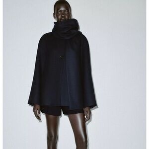 Zara Wool Blend Short Coat With Scarf, S, 2065/201/401